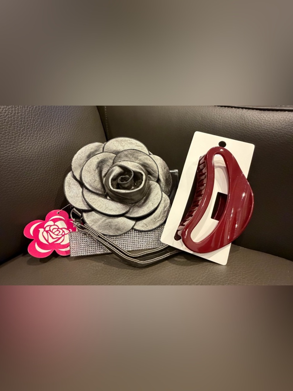 Silver‎ Floral Wristlet & Burgundy Hair Clip